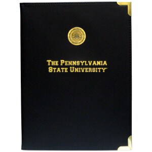 black portfolio with gold PSU seal medallion and embossed The Pennsylvania State University